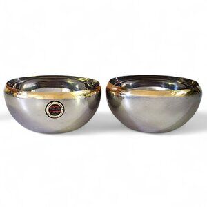 Zahran Stainless Steel Bowls 18/10 Gold Rim Vintage Medium Serving Bowl 2pc Set